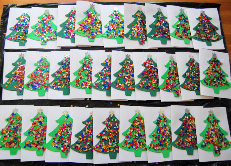 christmas tree craft crafts card trees preschool kindergarten idea sequins easy preschoolplanet