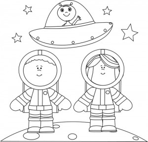 Black and White Astronauts on Moon with UFO