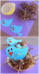 Blue Bird Craft with Cupcake Liner Nests