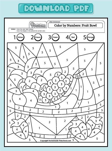 number fruit numbers worksheets preschool worksheet pdf coloring vegetable basket math printable kindergarten bowl fruits adult vegetables homemade summer printables