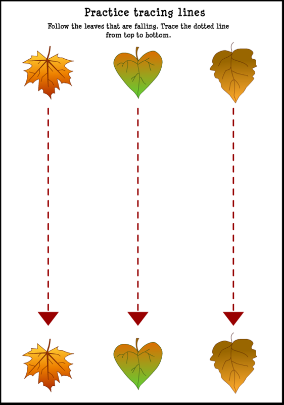 fall tracing worksheet leaf lines preschool worksheets line trace activities autumn kindergarten toddler crafts writing printables theme bottom printable leaves