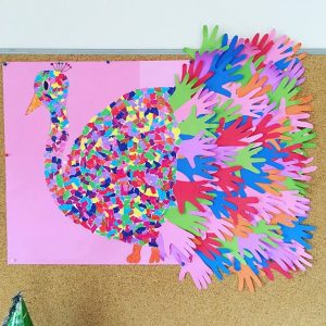 handprint peacock bulletin board idea for kids (1)