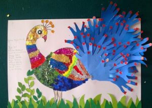 handprint peacock bulletin board idea for kids (2)