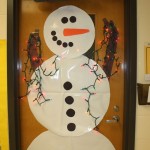 snowman door with lights