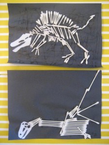Dinosaur bones craft made with Q-tips