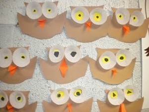 Owls with cupcake liner eyes