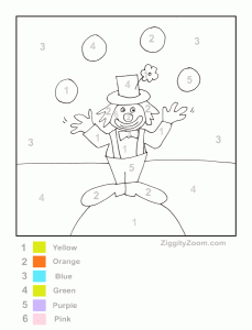 Printable Color by Number Clown coloring page