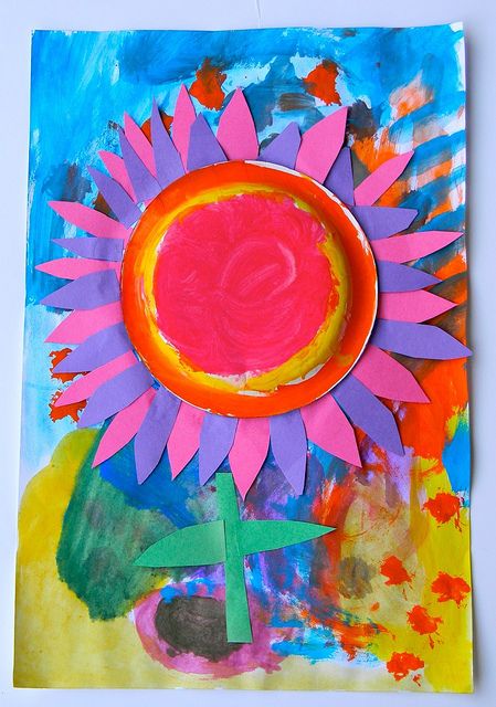flower paper craft plate collage grade crafts flowers kindergarten spring preschool flickr projects inspiration recycled painting create summer layers classroom