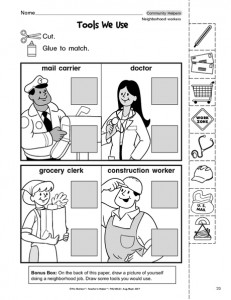 community helpers cut-paste worksheet | Crafts and Worksheets for