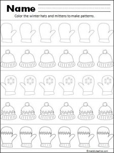 hat and mitten pattern worksheet