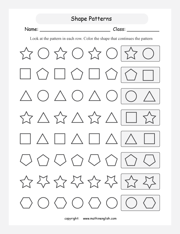 Free printable shapes pattern worksheet | Crafts and Worksheets for
