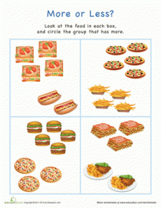 more and less food worksheet