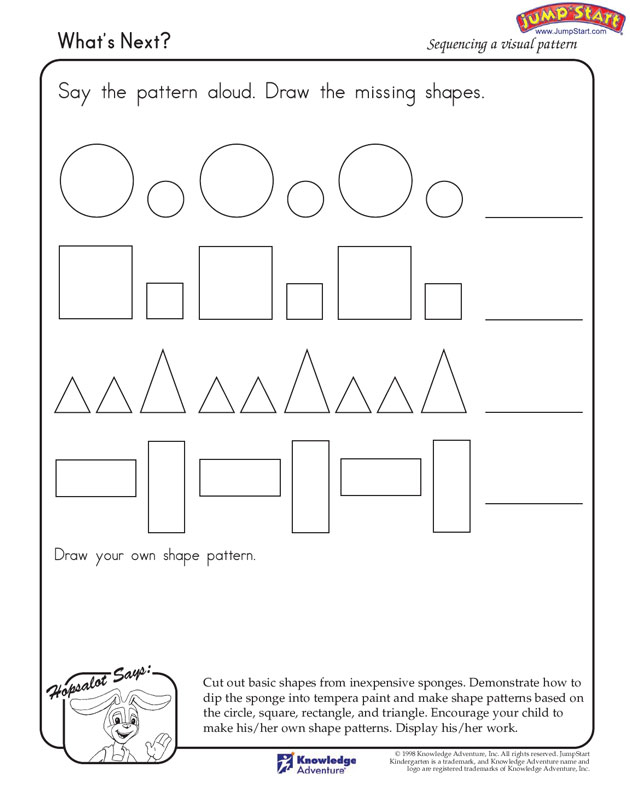 shapes pattern worksheet - Kindergarten Pattern Worksheets