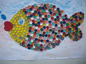 bottle cap fish bulletin board