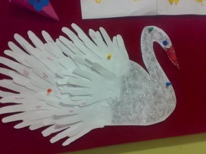 handprint swan bulletin board