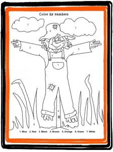 Halloween Color-by-Number Scarecrow Coloring Worksheet For Kids