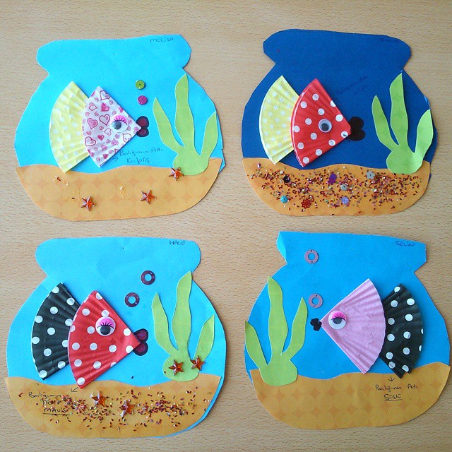 cupcake liner fish bulletin board  Crafts and Worksheets for  Preschool,Toddler and Kindergarten