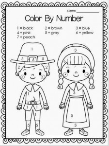 Free Thanksgiving pilgrims color by number