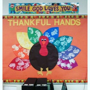 handprint turkey bulletin board idea