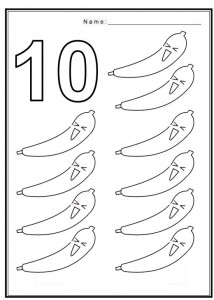 Free coloring pages of number 10 with fruit