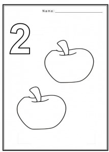 Free coloring pages of number 2 with fruit