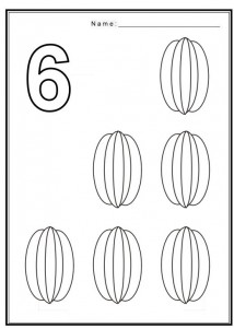 Free coloring pages of number 6 with fruit