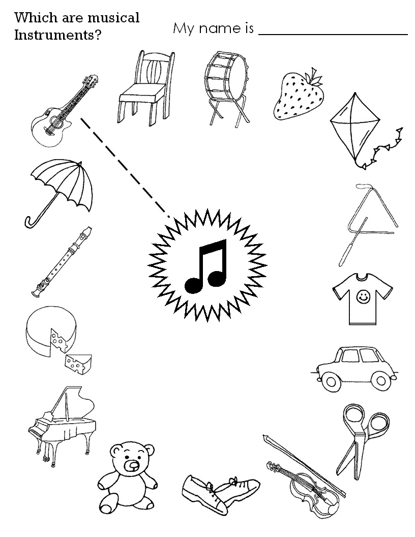 instrument worksheets for kids - Kindergarten Music Worksheets
