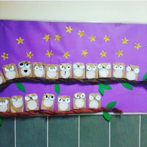 paper bag owl bulletin board