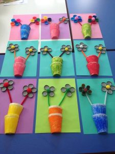 paper cup and bottle cap flower craft