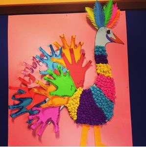 handprint peacock craft idea for preschoolers